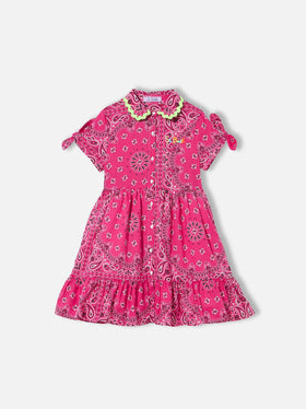 Girl fuchsia dress with bandanna pattern - MC2 Saint Barth