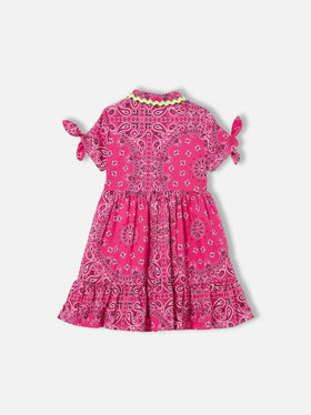 Girl fuchsia dress with bandanna pattern - MC2 Saint Barth