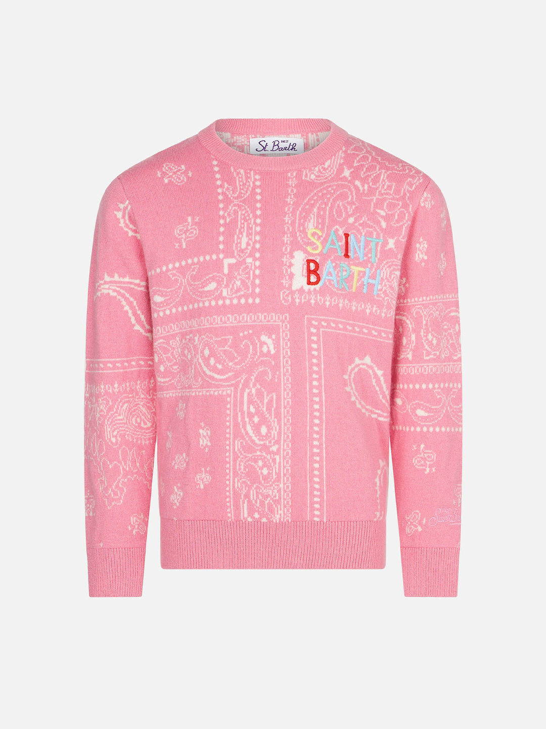 Mädchenpullover mit Bandanna-Print und Saint-Barth-Stickerei