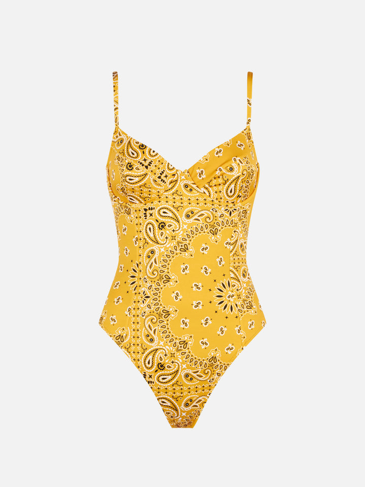 Woman underwire one piece swimsuit with bandanna print - MC2 Saint Barth