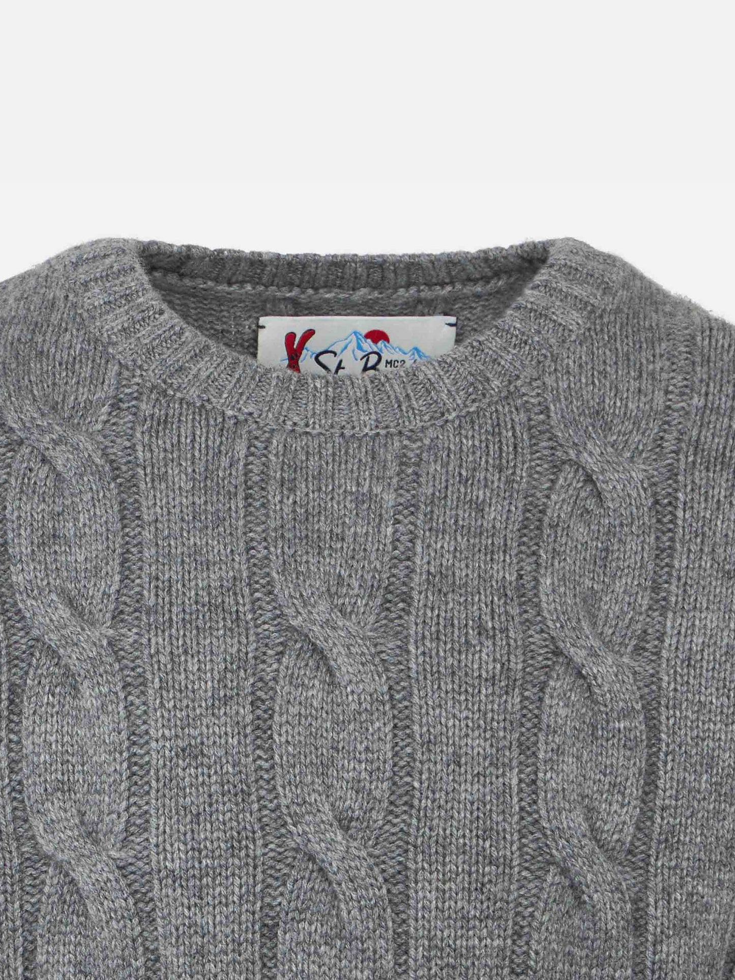 Grauer Zopfmusterpullover für Jungen Bergen Jr mit Saint Barth Jacquard
