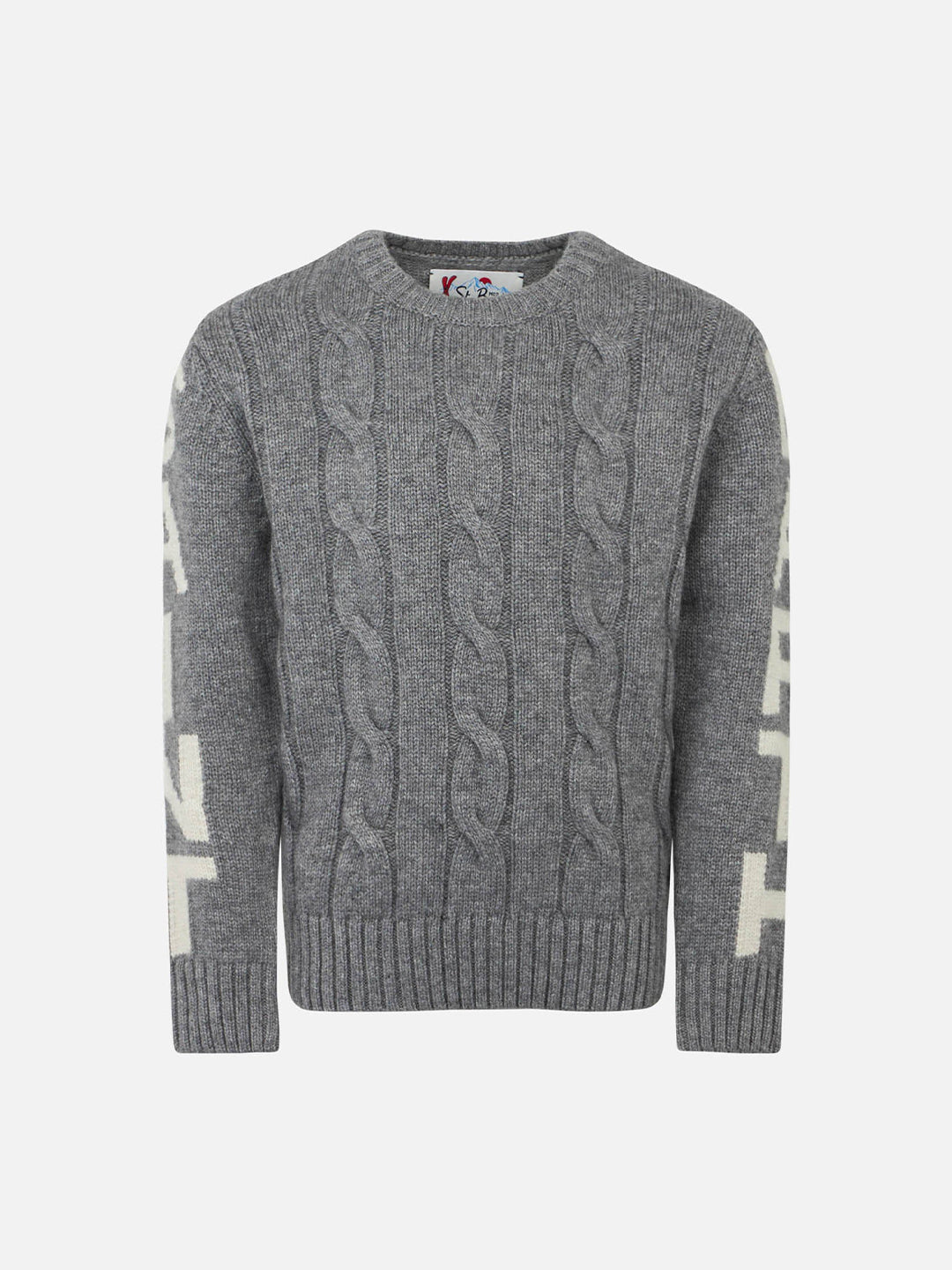 Grauer Zopfmusterpullover für Jungen Bergen Jr mit Saint Barth Jacquard