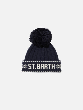 Boy navy blue beanie with pompon - MC2 Saint Barth