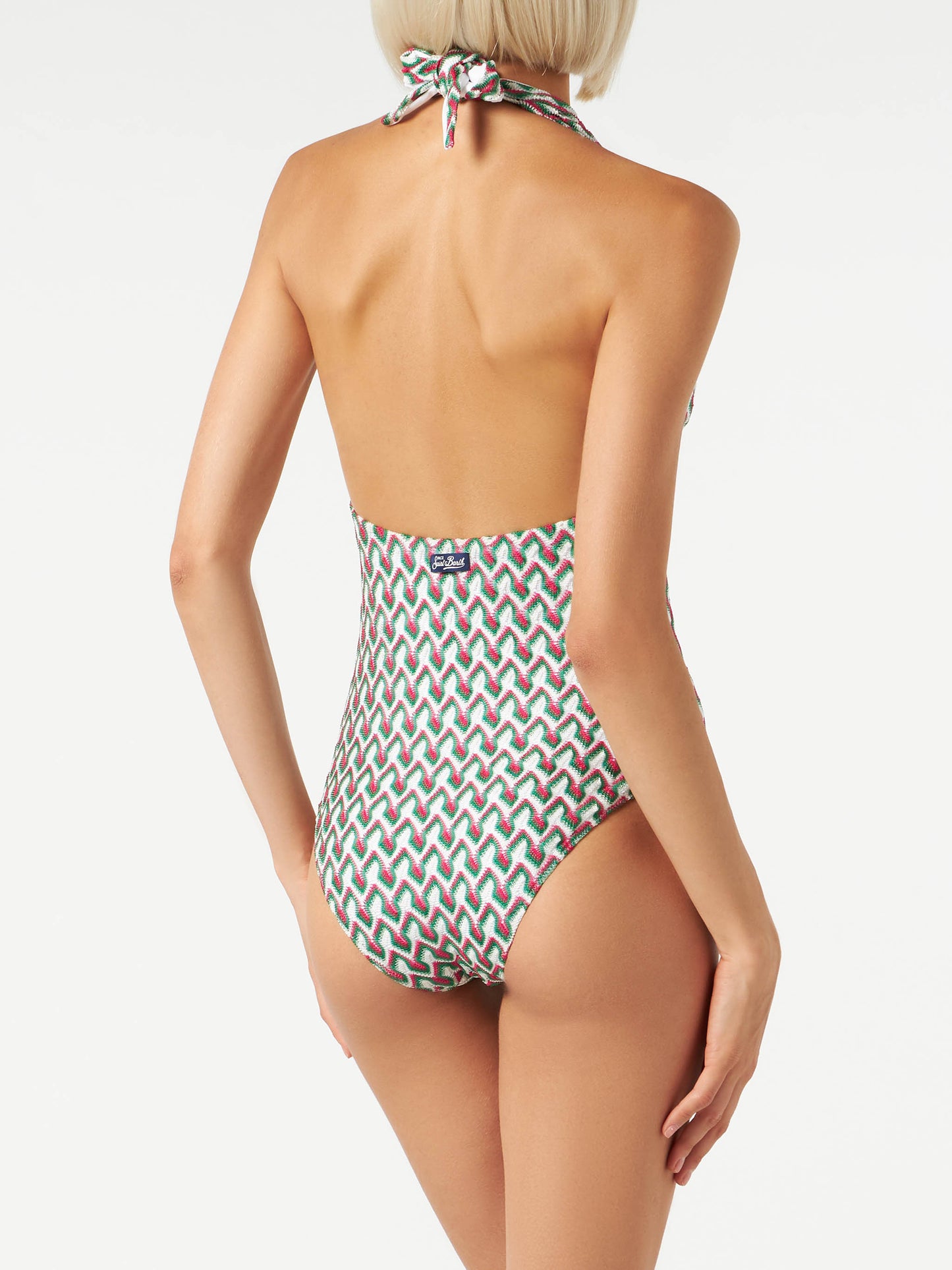 Fucsia and green knitted pattern one piece