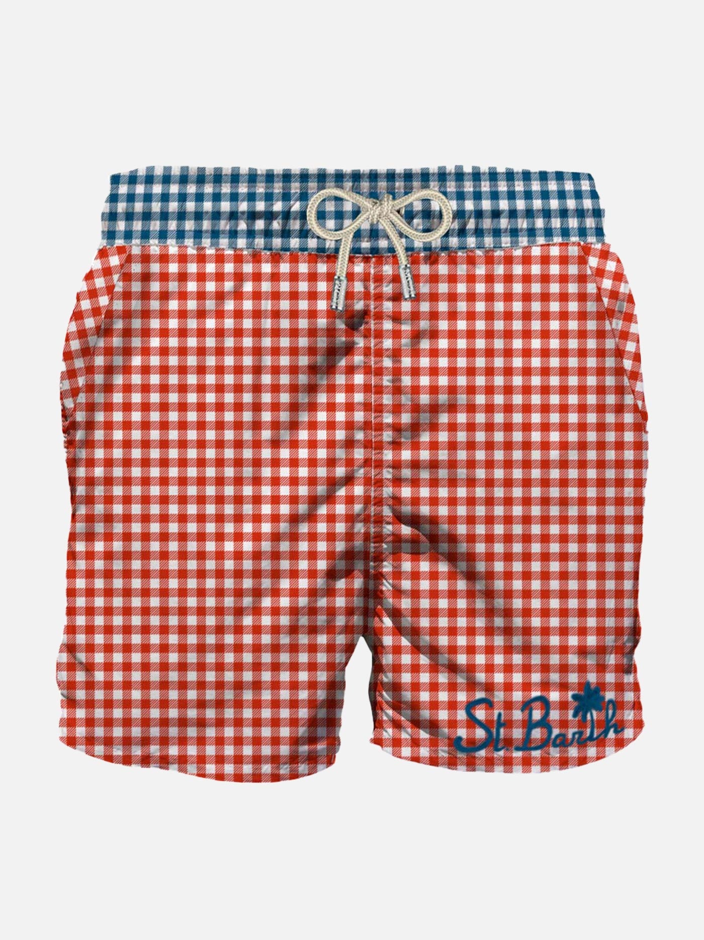 Man swim shorts gingham print and pocket
