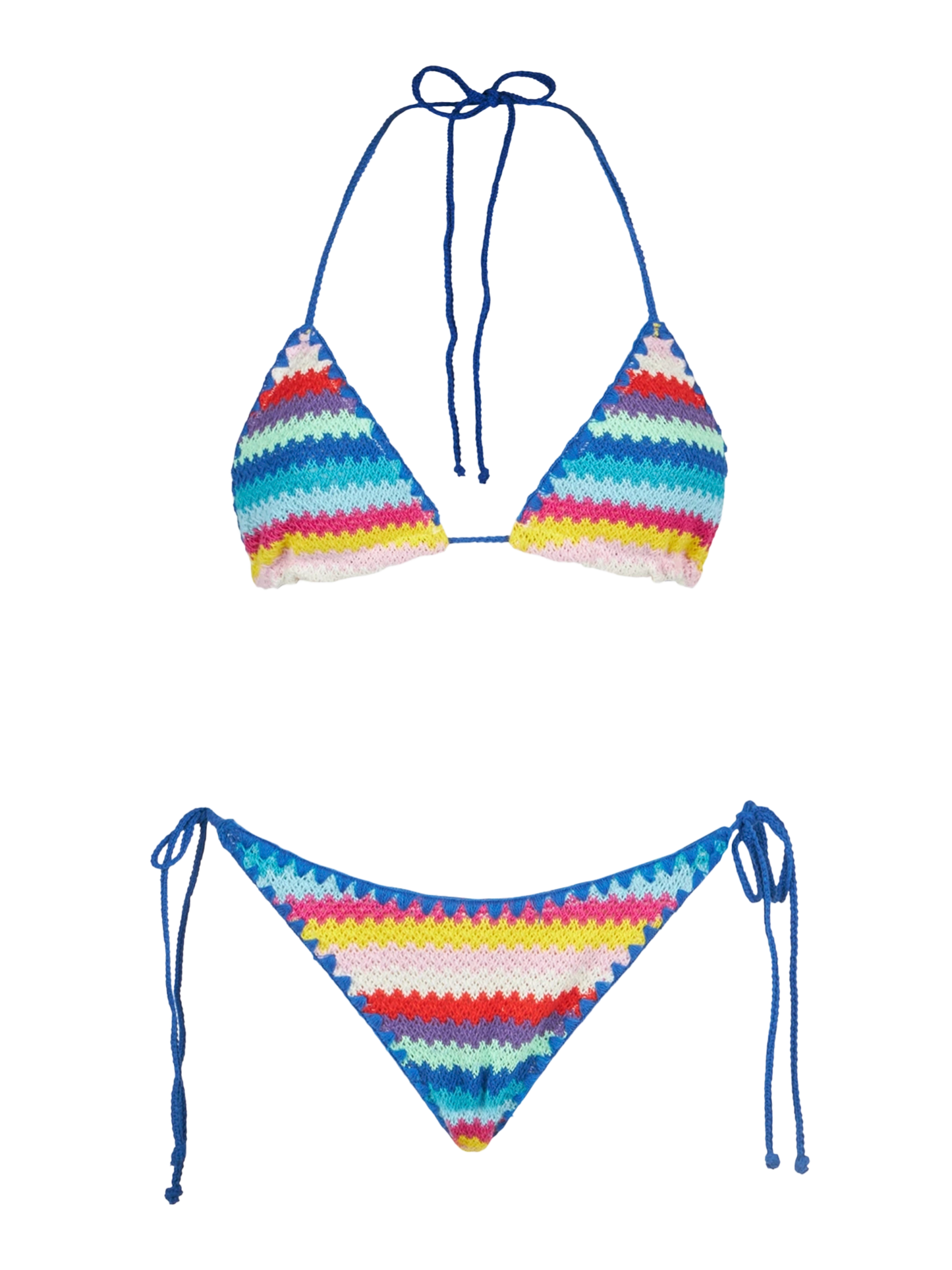 Bikini da donna a triangolo a righe all'uncinetto