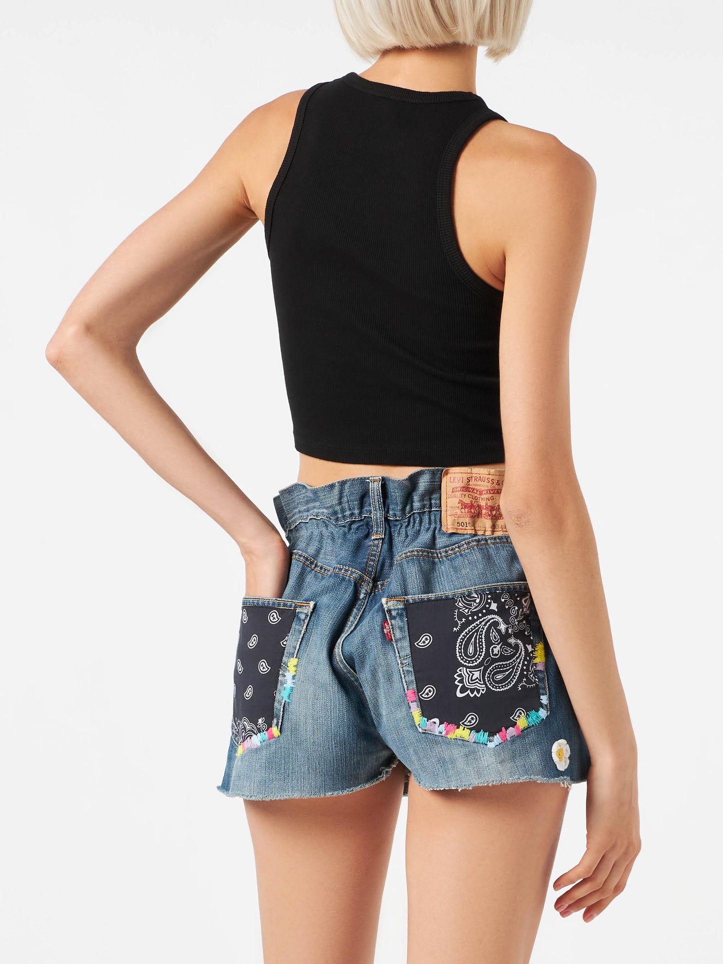 Canotta crop in cotone con ricamo St. Barth