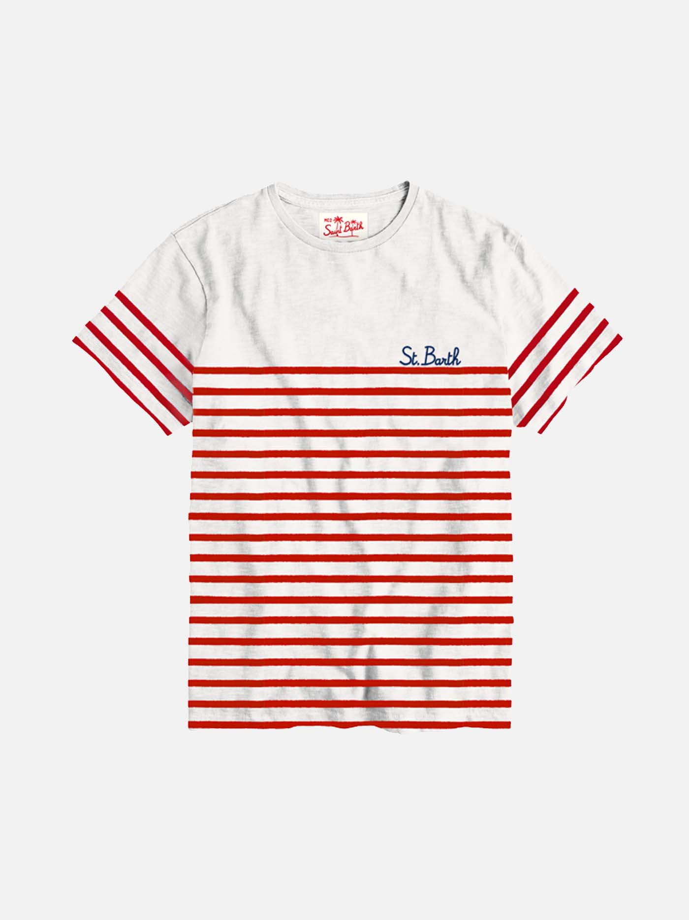 Embroidered cotton t-shirt red striped