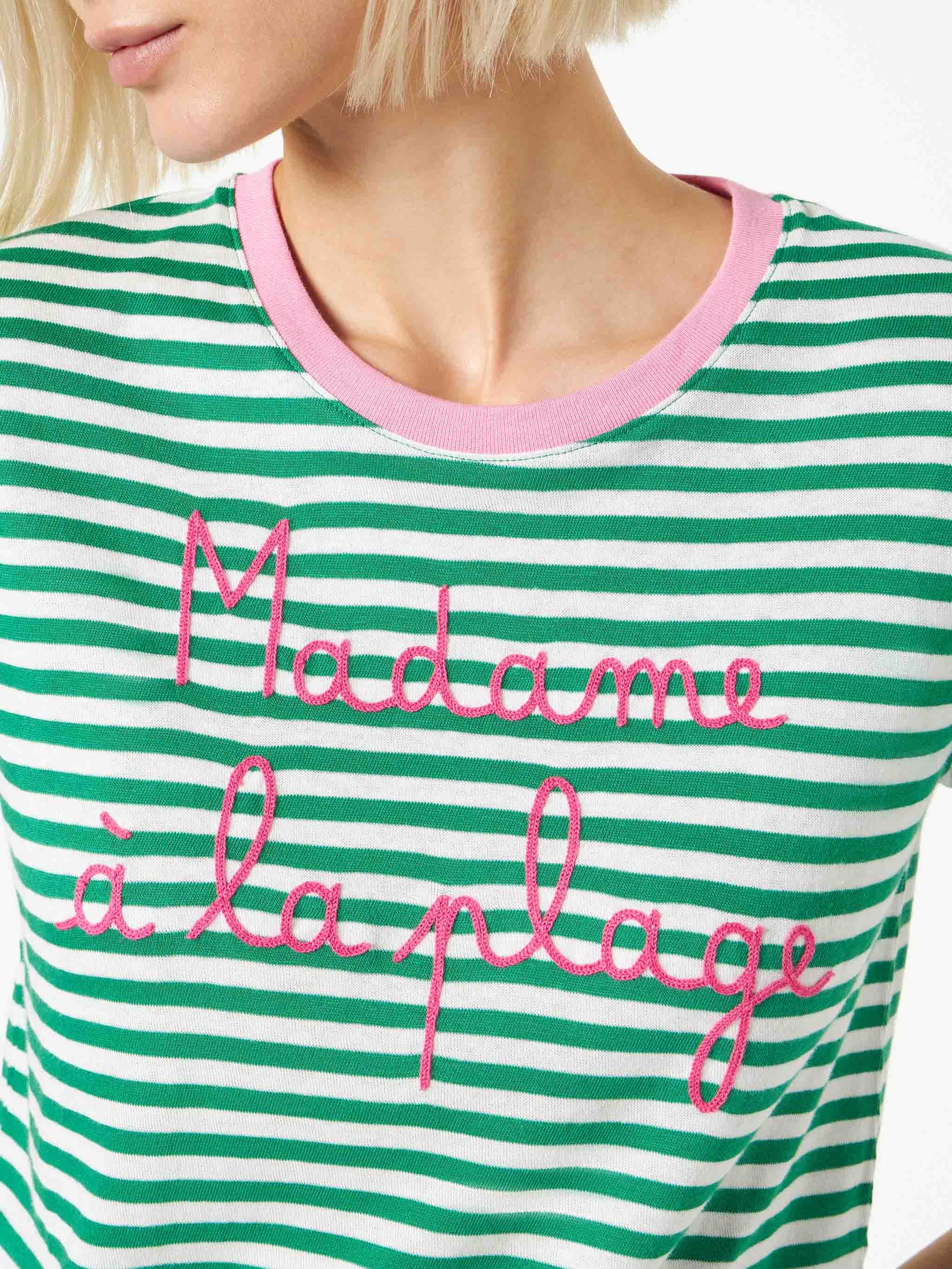 Green cotton t-shirt with Madame à la plage embroidery - MC2 Saint Barth
