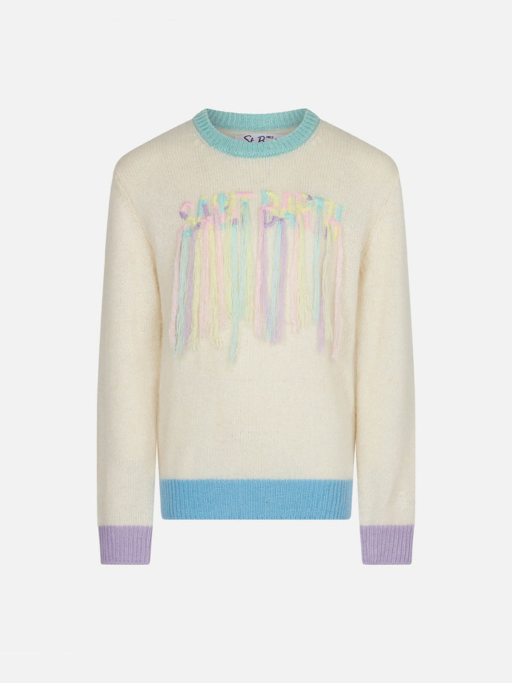 Girl brushed sweater with fringed embroidery - MC2 Saint Barth