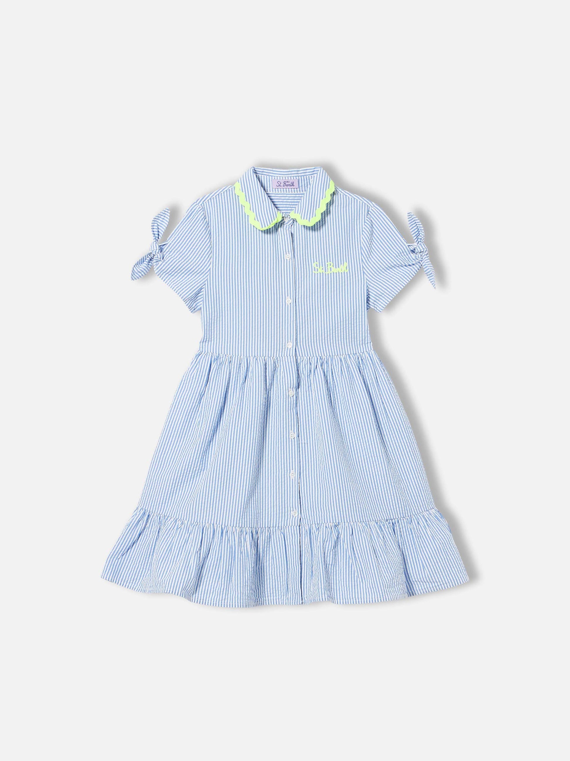 Girl dress Queenie with white and light blue stripes - MC2 Saint Barth