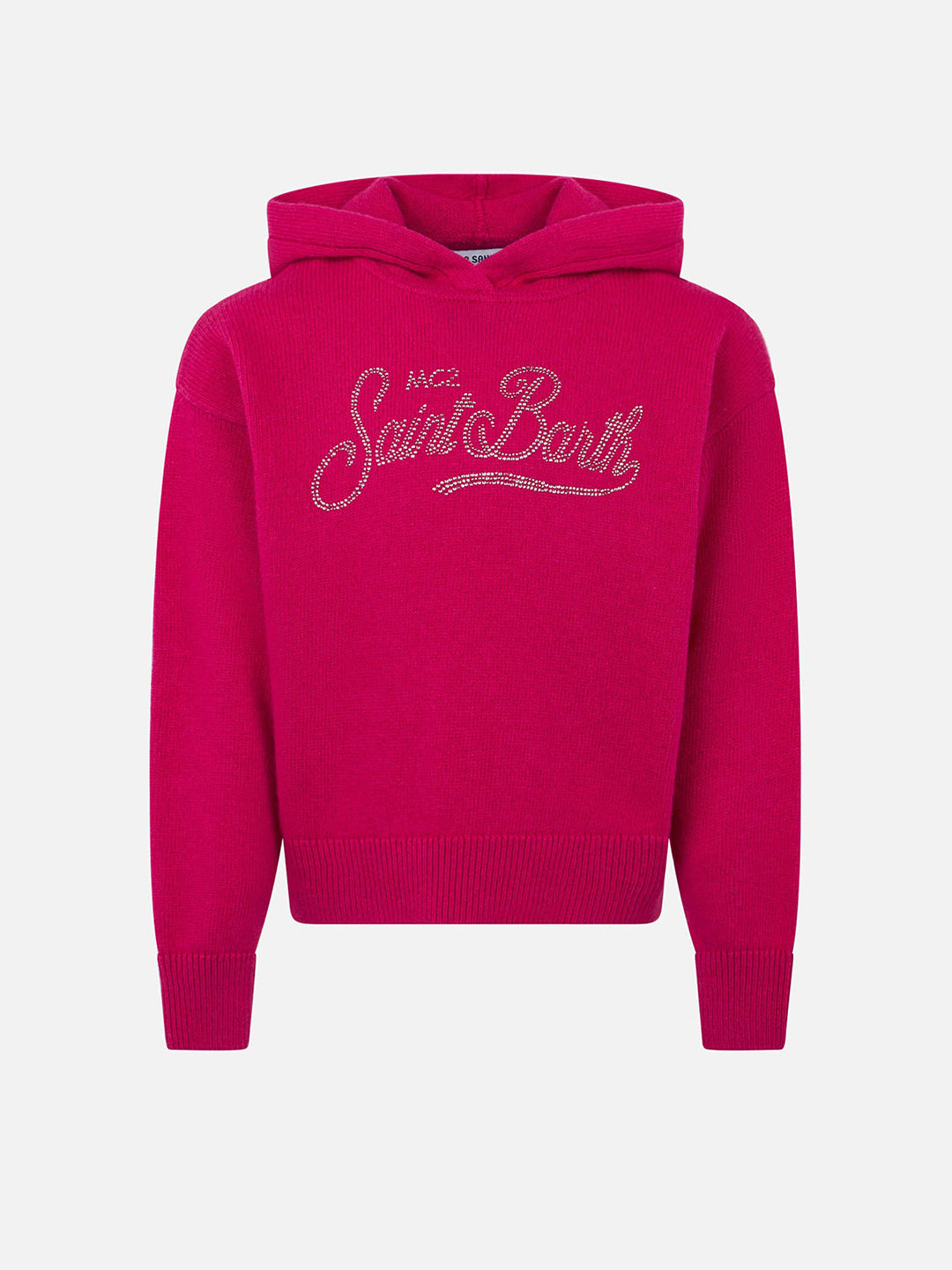 Kurzer Kapuzenpullover für Mädchen in Fuchsia mit Strasssteinen