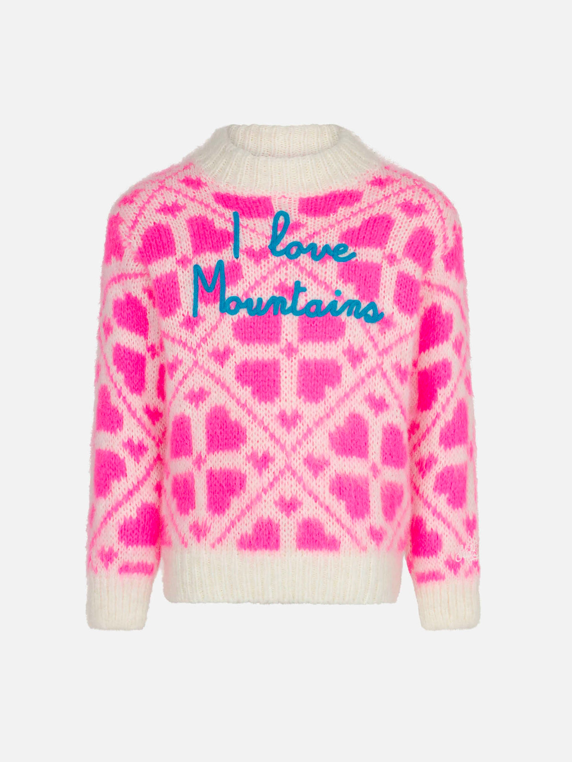 Girl brushed crewneck sweater with heart print - MC2 Saint Barth