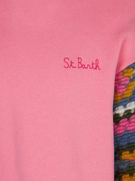 Girl pink sweater with crochet sleeves - MC2 Saint Barth