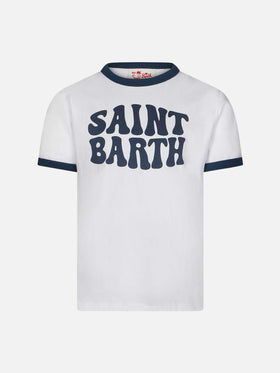 Kid white cotton t-shirt with blue groovy Saint Barth print - MC2 Saint Barth