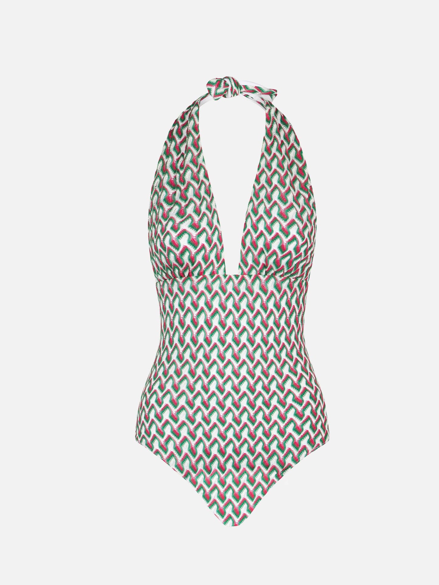 Fucsia and green knitted pattern one piece