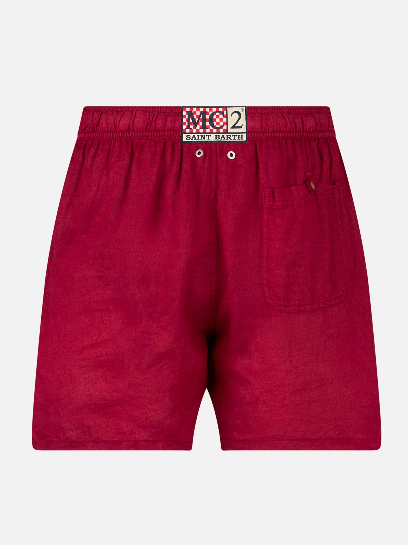 Solid bordeaux mid-length linen swim shorts - MC2 Saint Barth