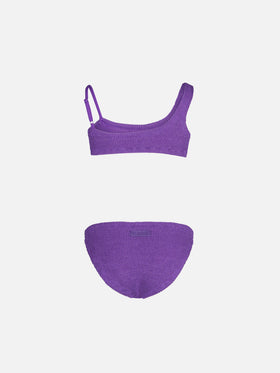 Girl crinkle lilac lurex one shoulder bikini