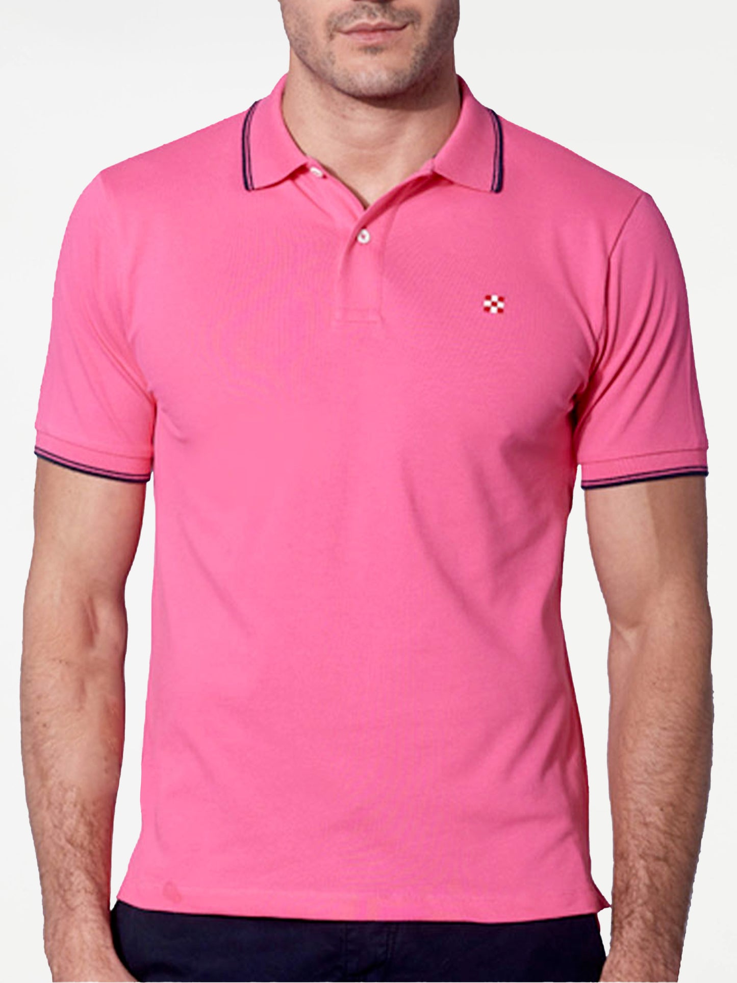 Pink fluo piquet polo with St. Barth check logo - MC2 Saint Barth