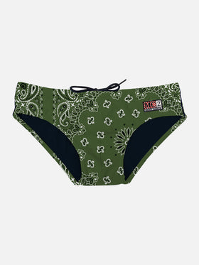 Man swim briefs with military green bandanna print - MC2 Saint Barth