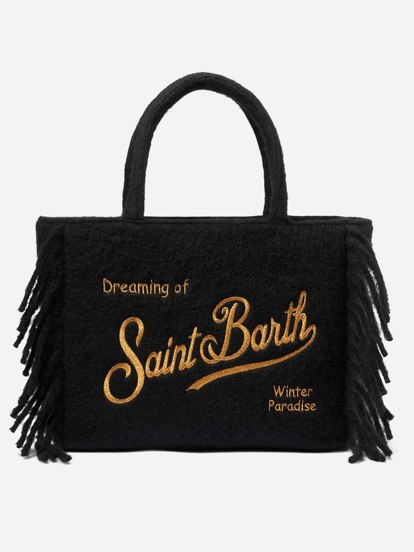 Vanity blanket black shoulder bag with fringes
