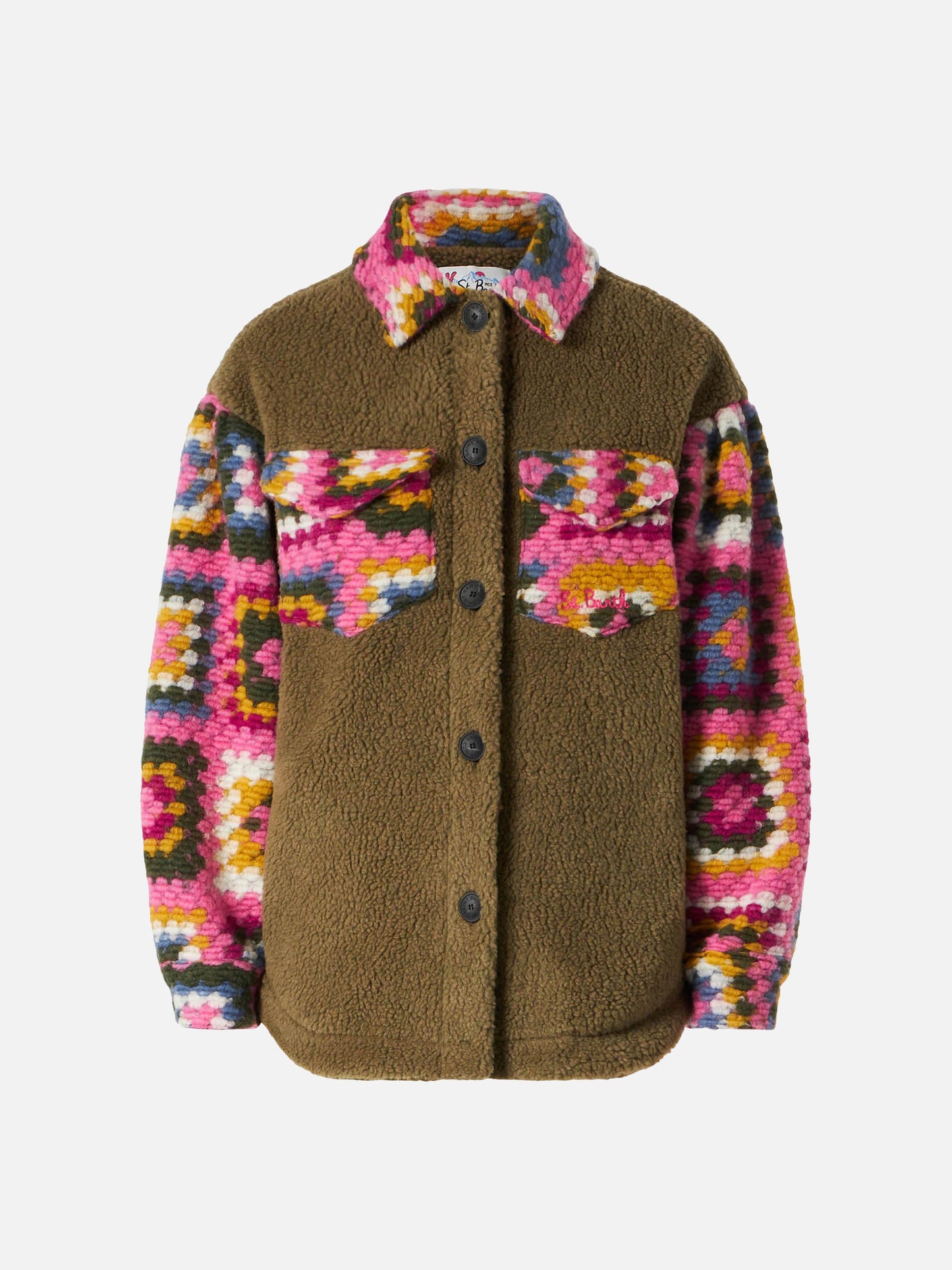 Woman sherpa overshirt with crochet details