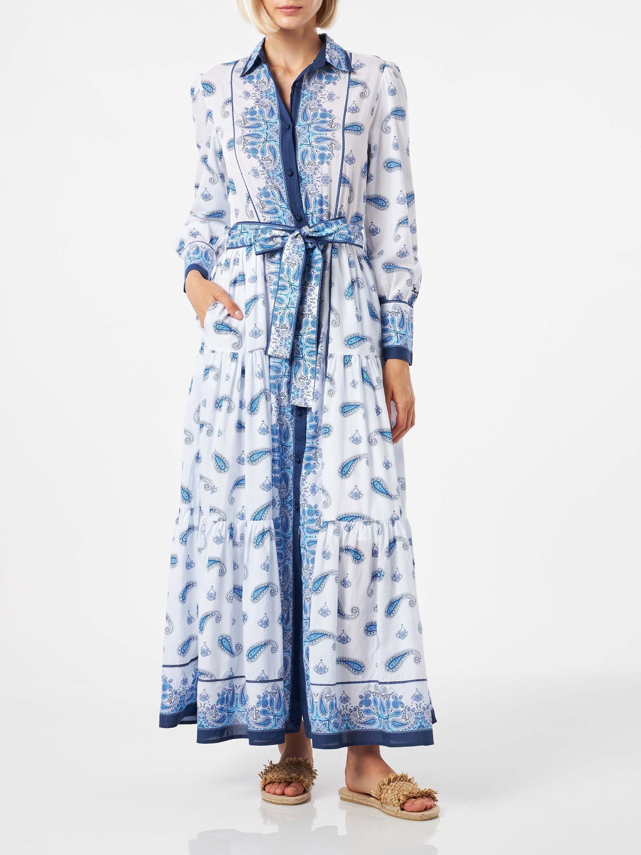 blue and white paisley dress Veronica Beard Rivendell Silk-Blend Mini | Ecru Multi Mini dresses Bias Mallory Maxi Dress - Effervescent