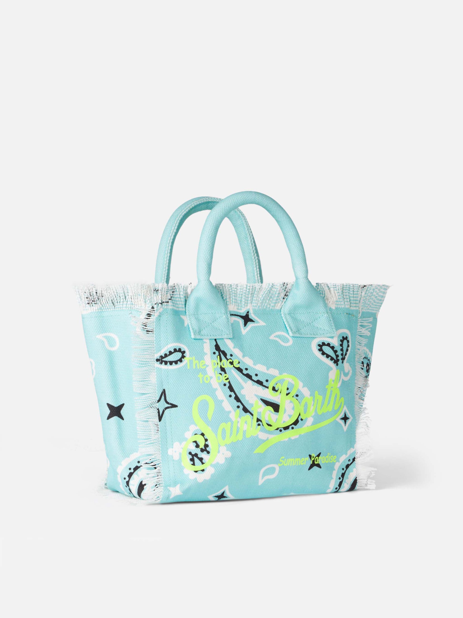 Colette water green cotton canvas handbag with bandanna print - MC2 Saint Barth