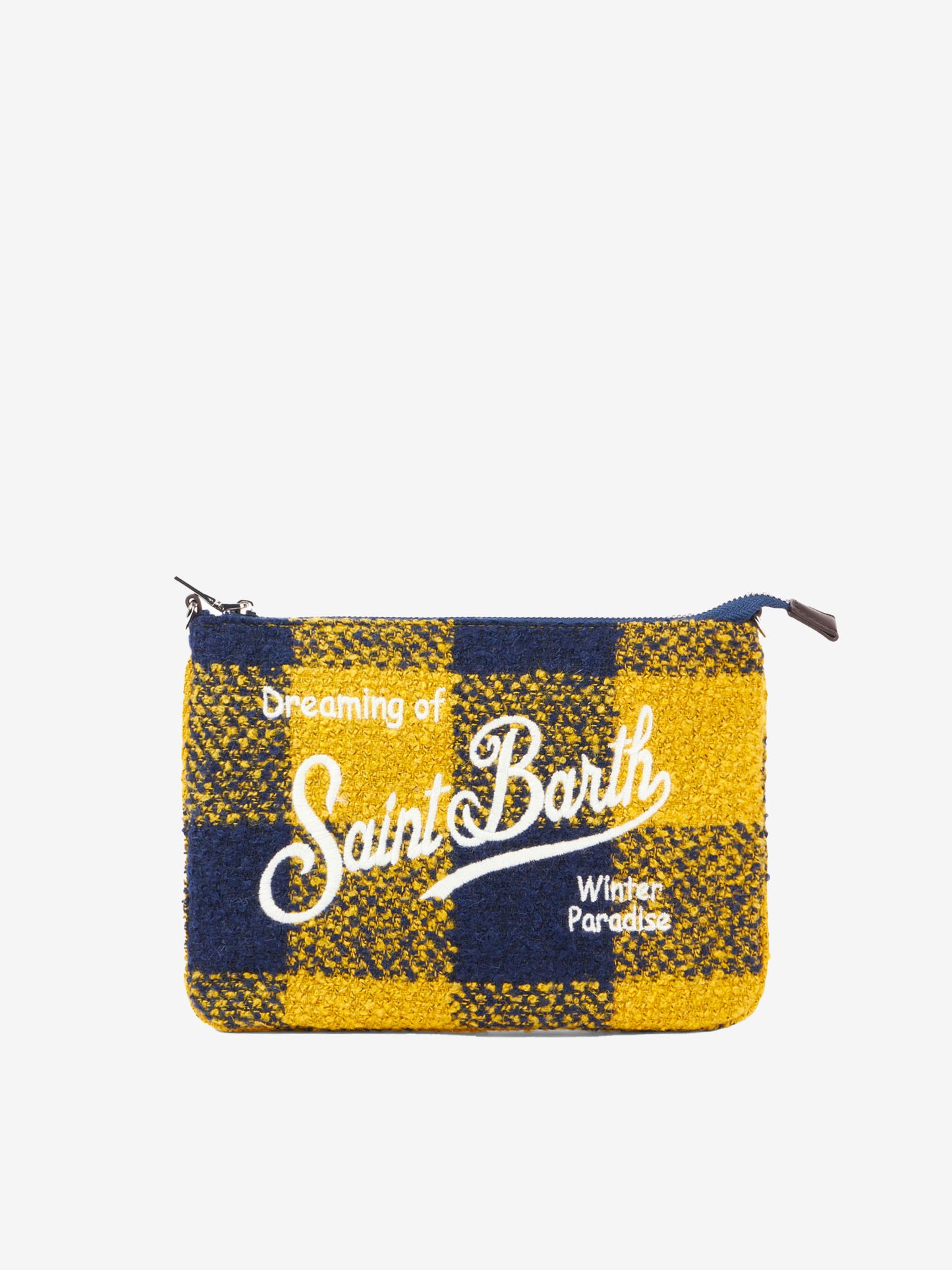 Pouch a tracolla Parisienne in lana con motivo check giallo