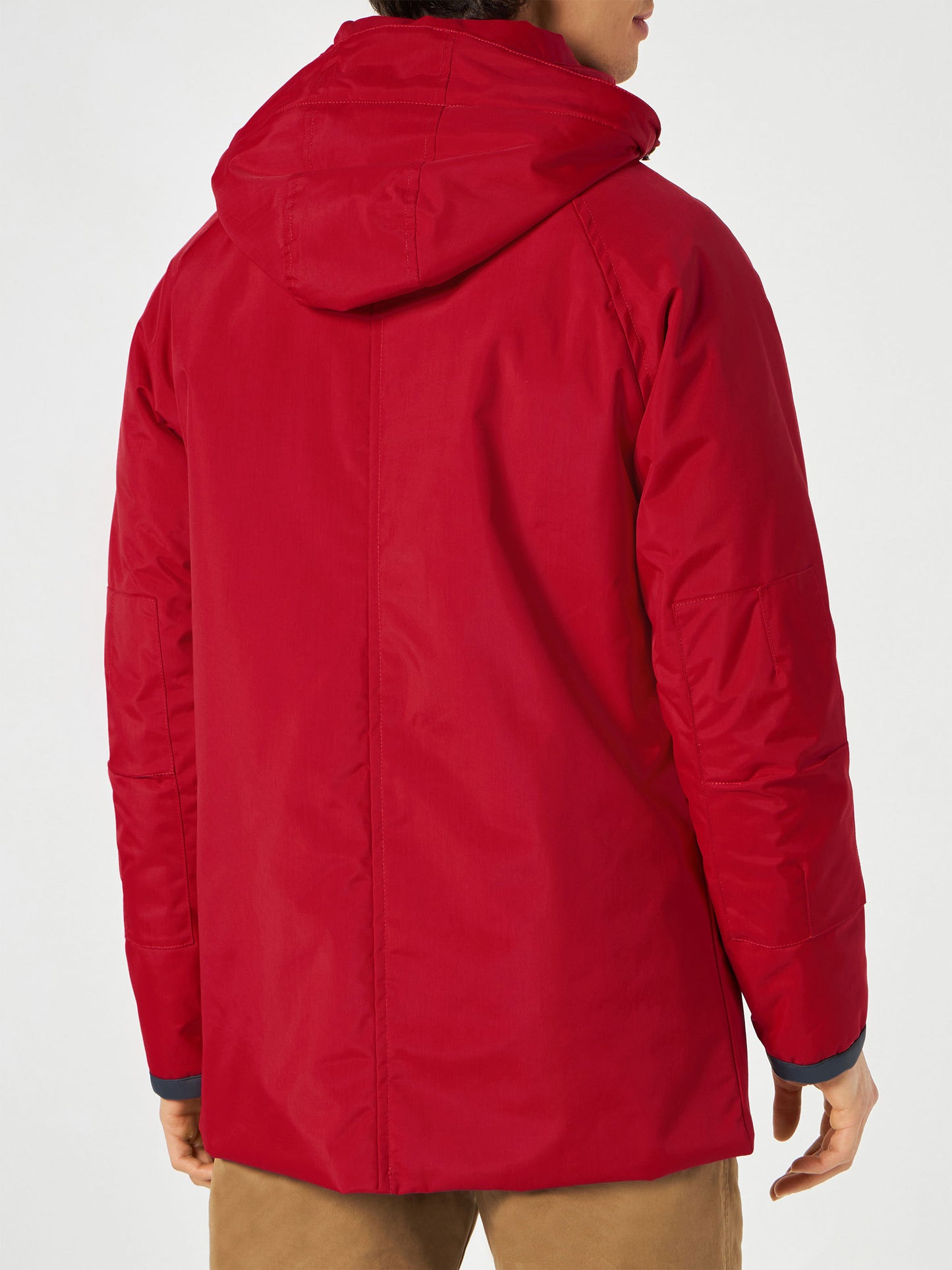 Man hooded red parka jacket Voyager