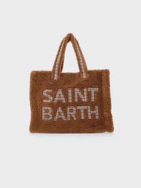 Weiche Tasche aus braunem Teddy mit kariertem Saint Barth-Logo