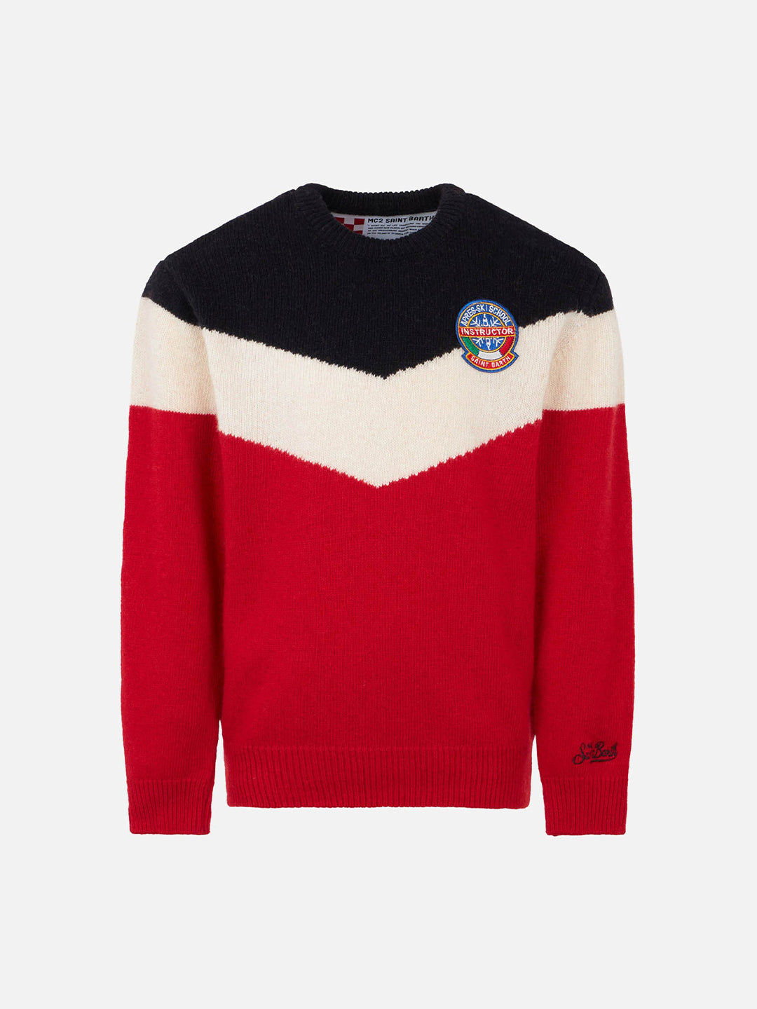Maglione da bambino rosso e blu con patch