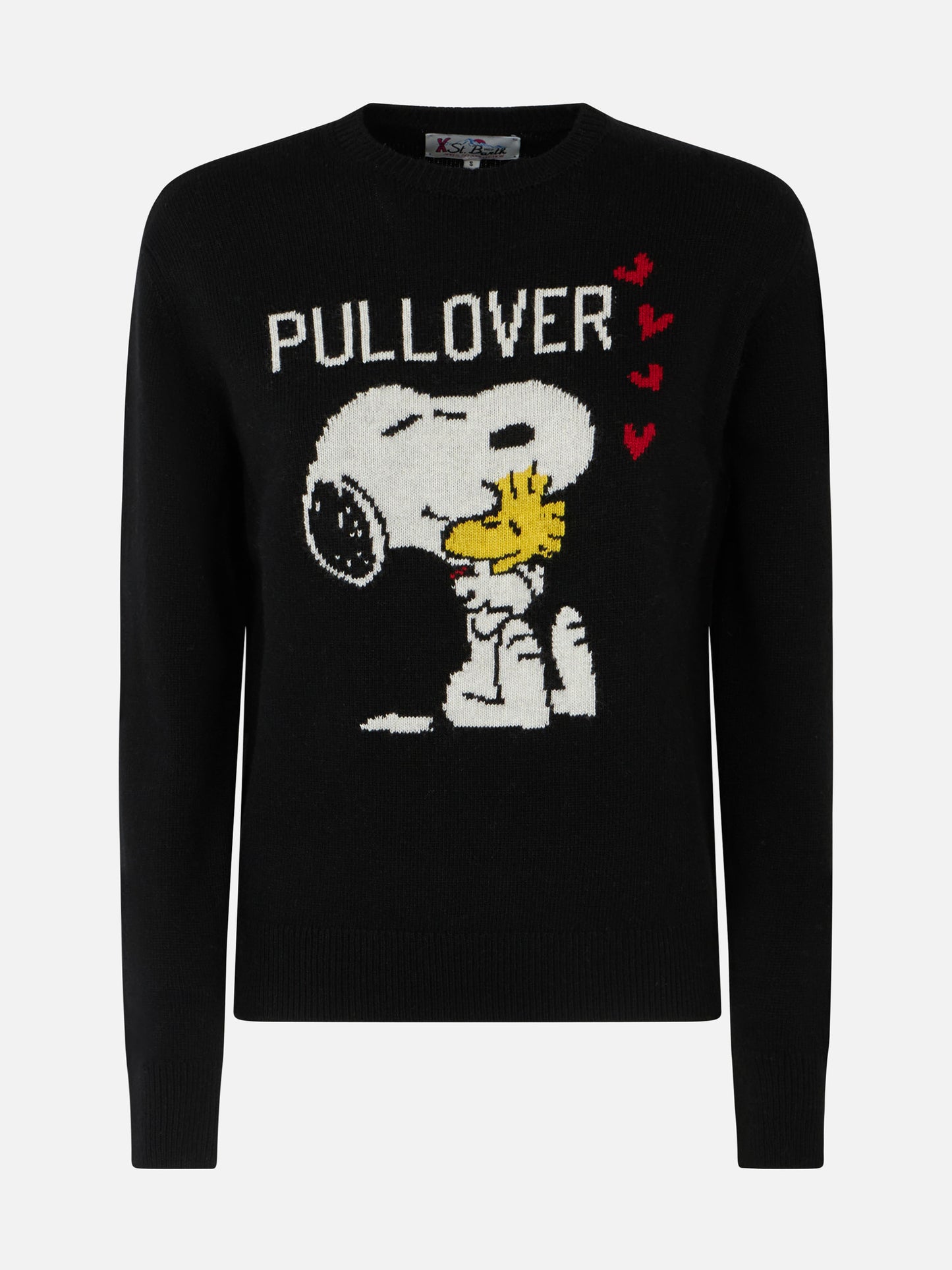 Schwarzer Damenpullover mit Rundhalsausschnitt und Snoopy- und Woodstock-Aufdruck | SNOOPY PEANUTS™ SONDEREDITION