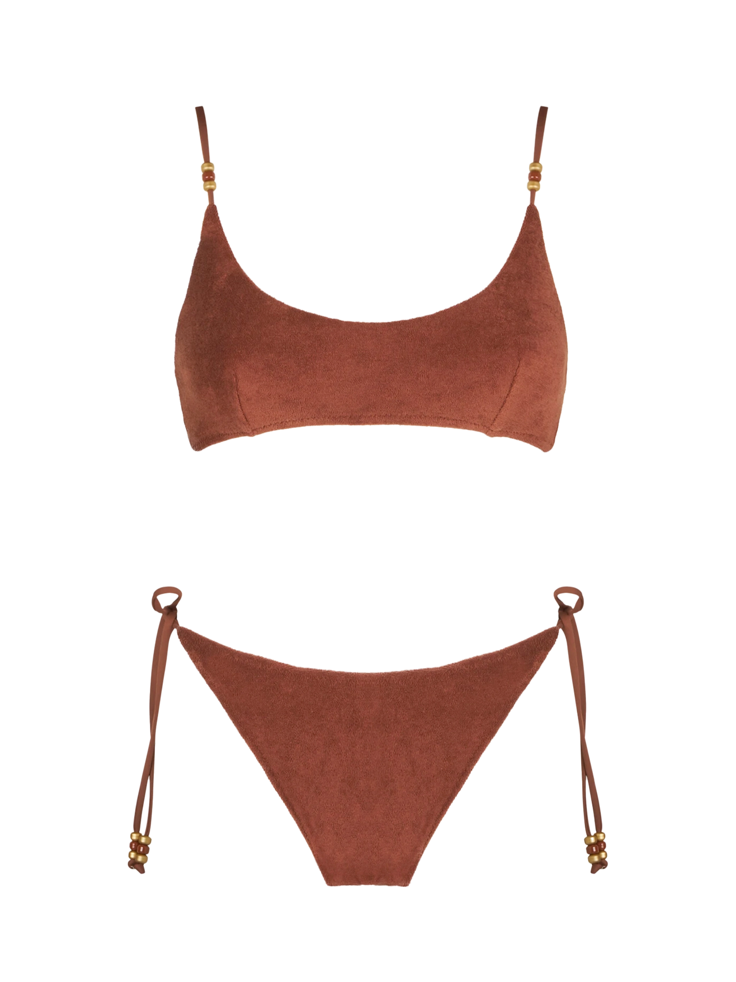 Brauner Frottee-Bralette-Bikini für Damen