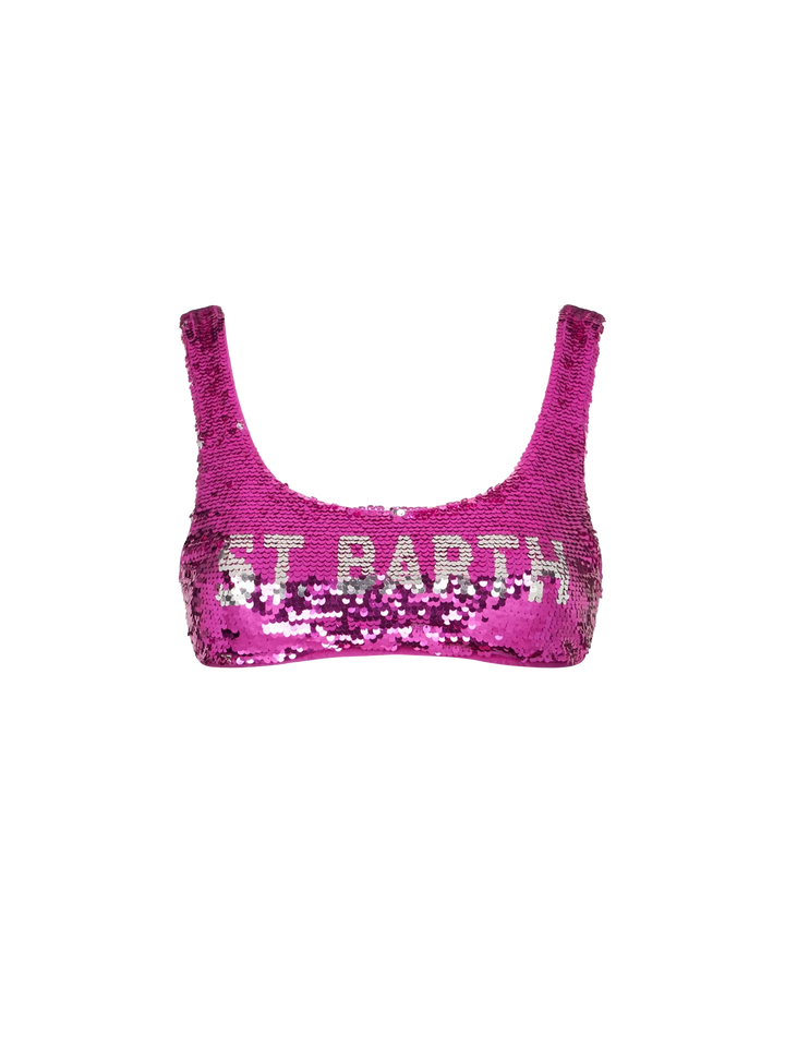 Fucsia sequined bralette with silver logo - MC2 Saint Barth