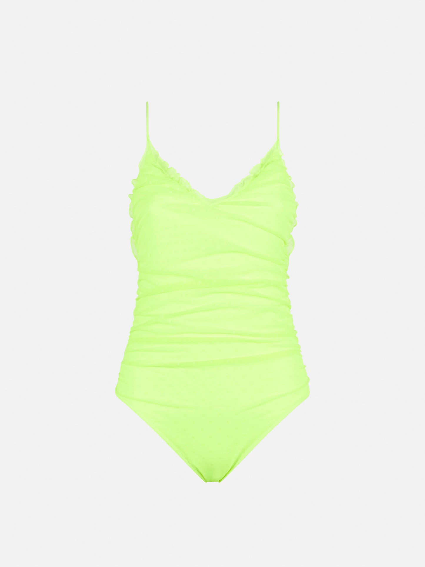 Fluo yellow one piece swimsuit Francoise with tulle