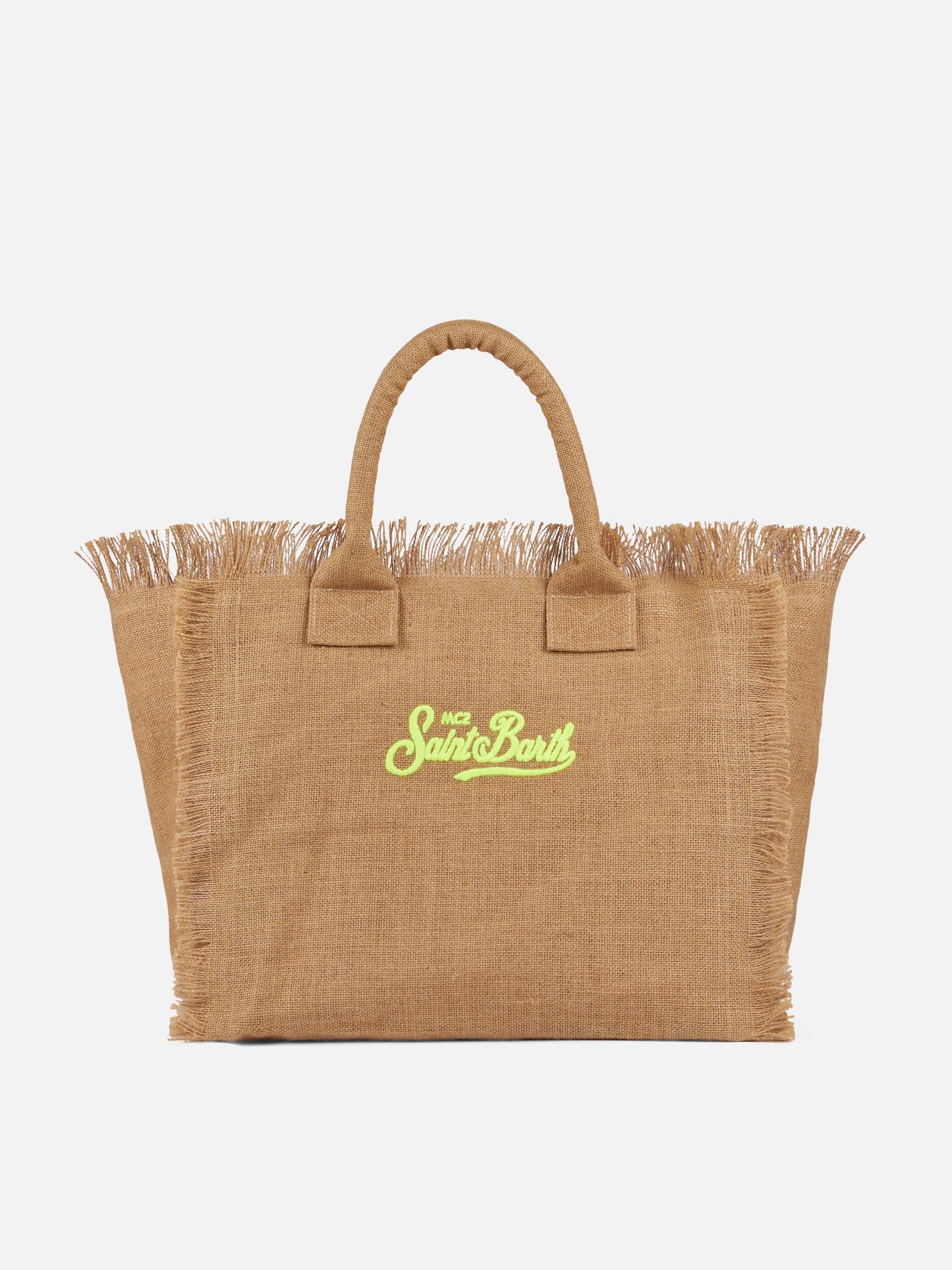 Borsa a spalla Vanity in juta naturale con logo ricamato