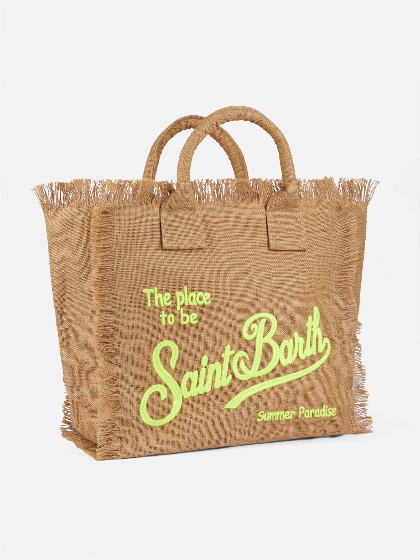 Borsa a spalla Vanity in juta naturale con logo ricamato