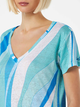 Woman linen t-shirt with wave print - MC2 Saint Barth