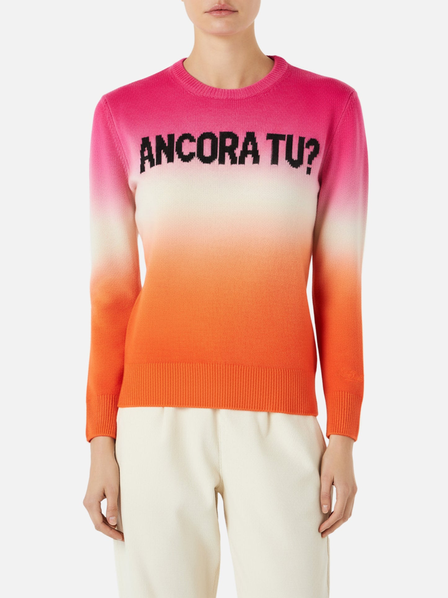 Fucsia and Orange degradé woman sweater Ancora tu writing