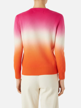 Fucsia and Orange degradé woman sweater Ancora tu writing