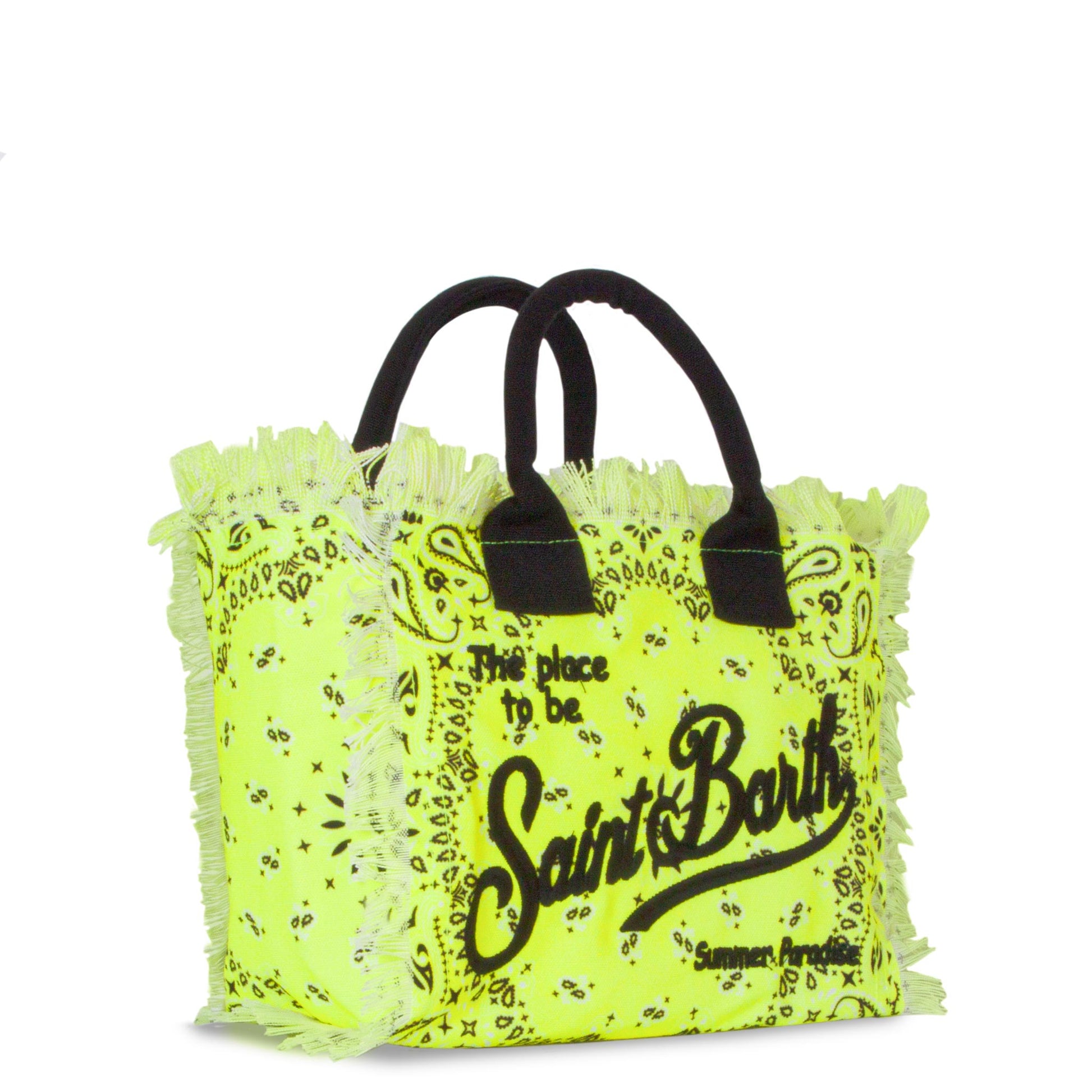 Colette cotton canvas bag with fluo yellow bandanna print - MC2 Saint Barth