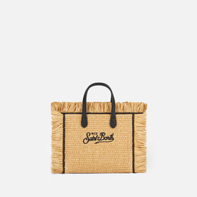 Mini borsa Vanity in paglia con ricamo