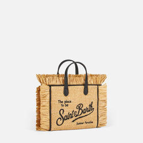 Mini borsa Vanity in paglia con ricamo