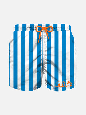 Boy swim shorts with white and bluette stripes - MC2 Saint Barth