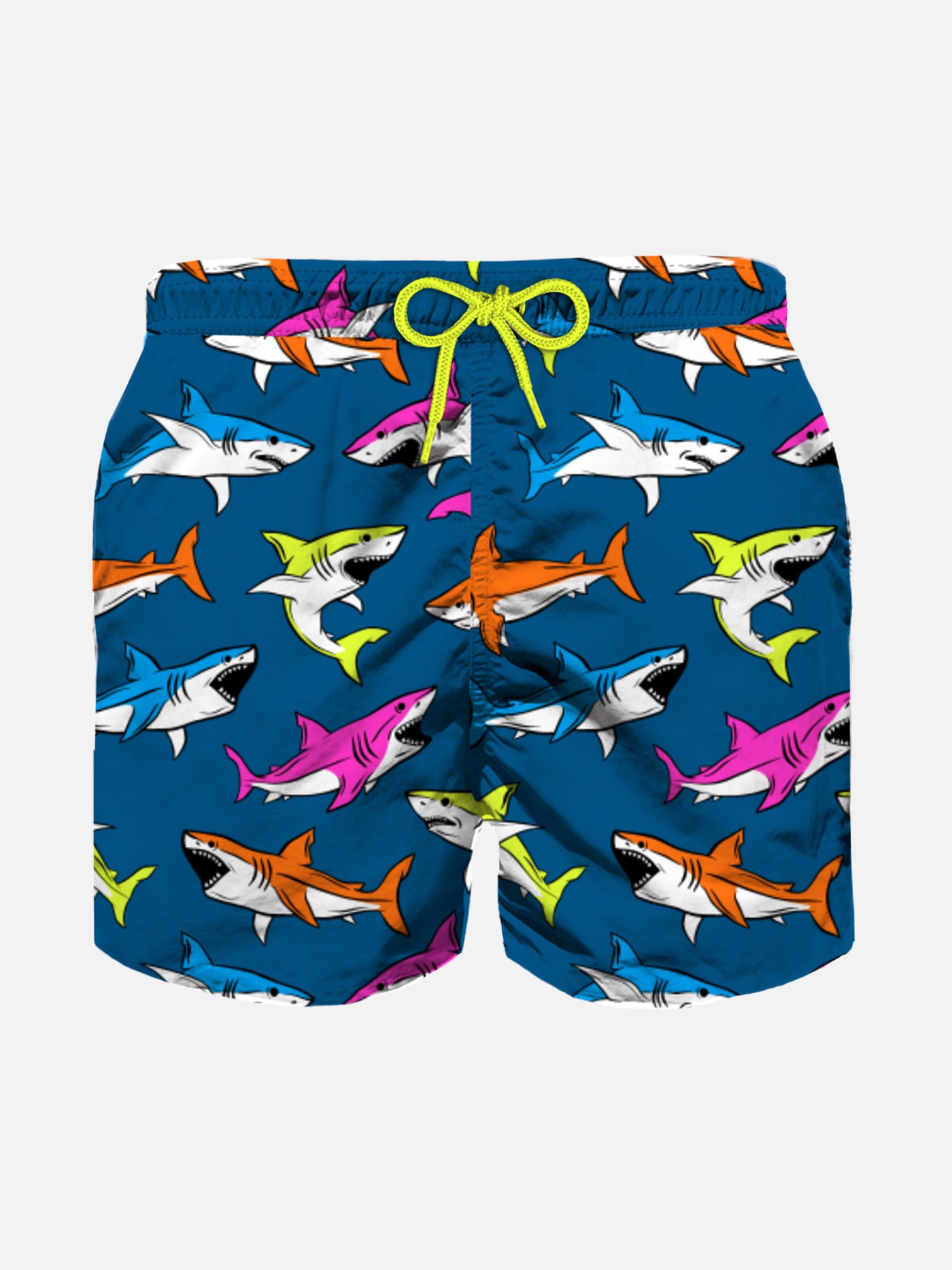 Badeshorts für Jungen mit mehrfarbigem Hai-Aufdruck