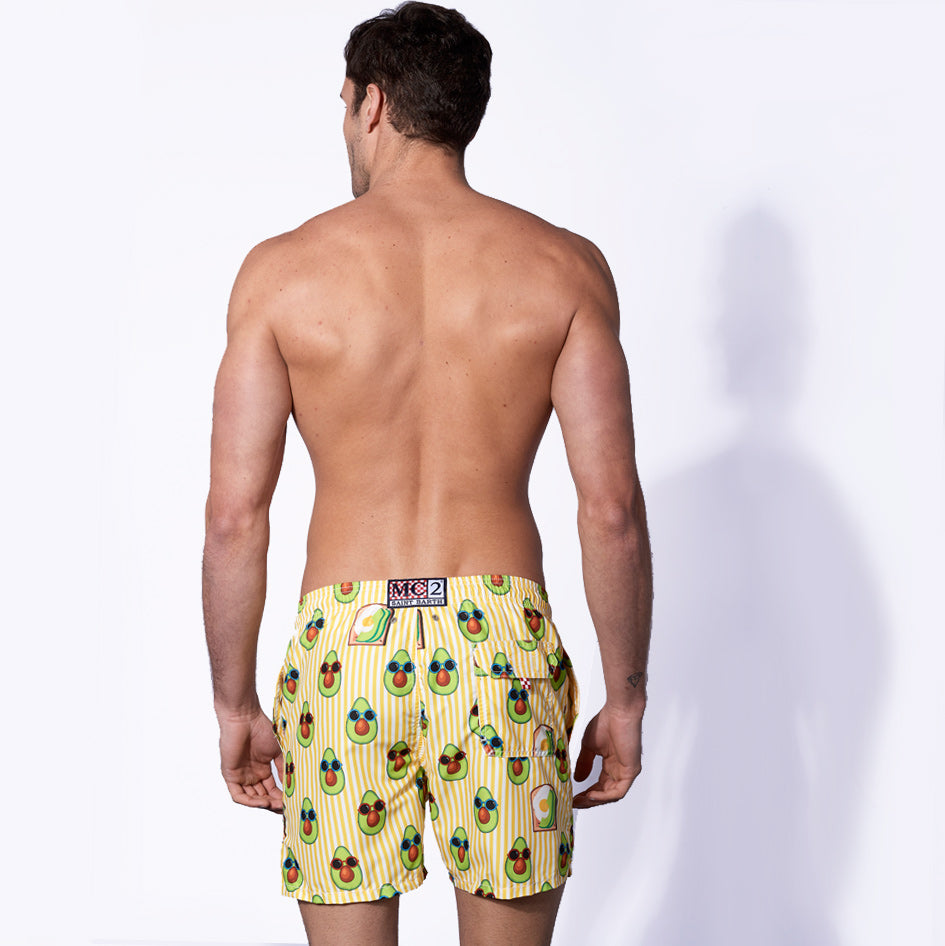 Mid-length swim shorts avocado toast striped print - MC2 Saint Barth