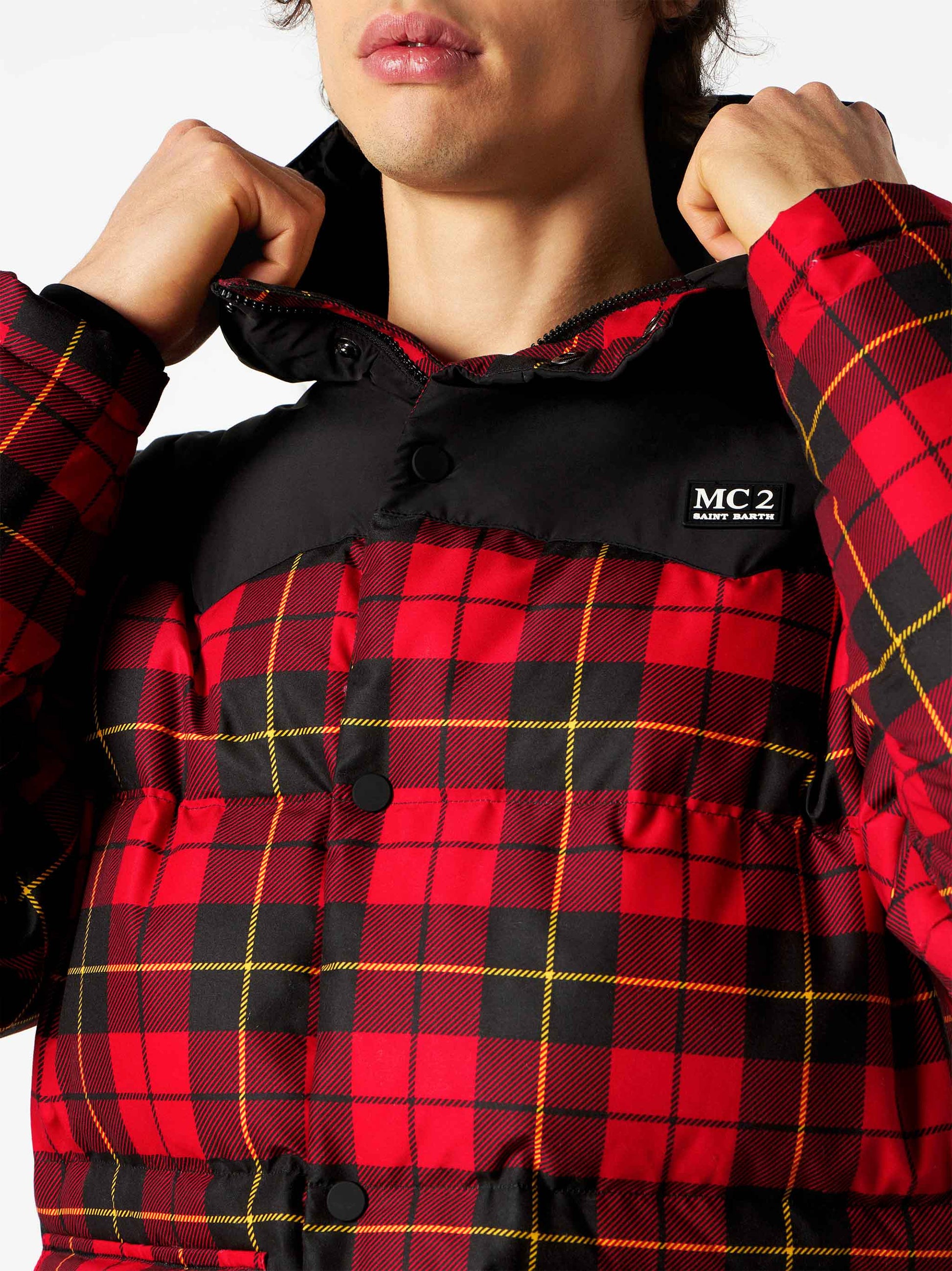 Man hooded down jacket Baxter with tartan print - MC2 Saint Barth