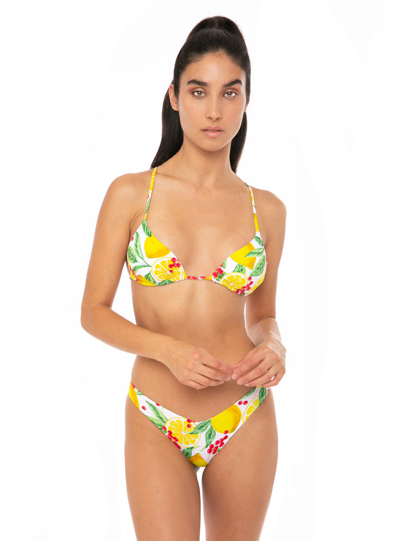 Woman triangle bikini with lemon print