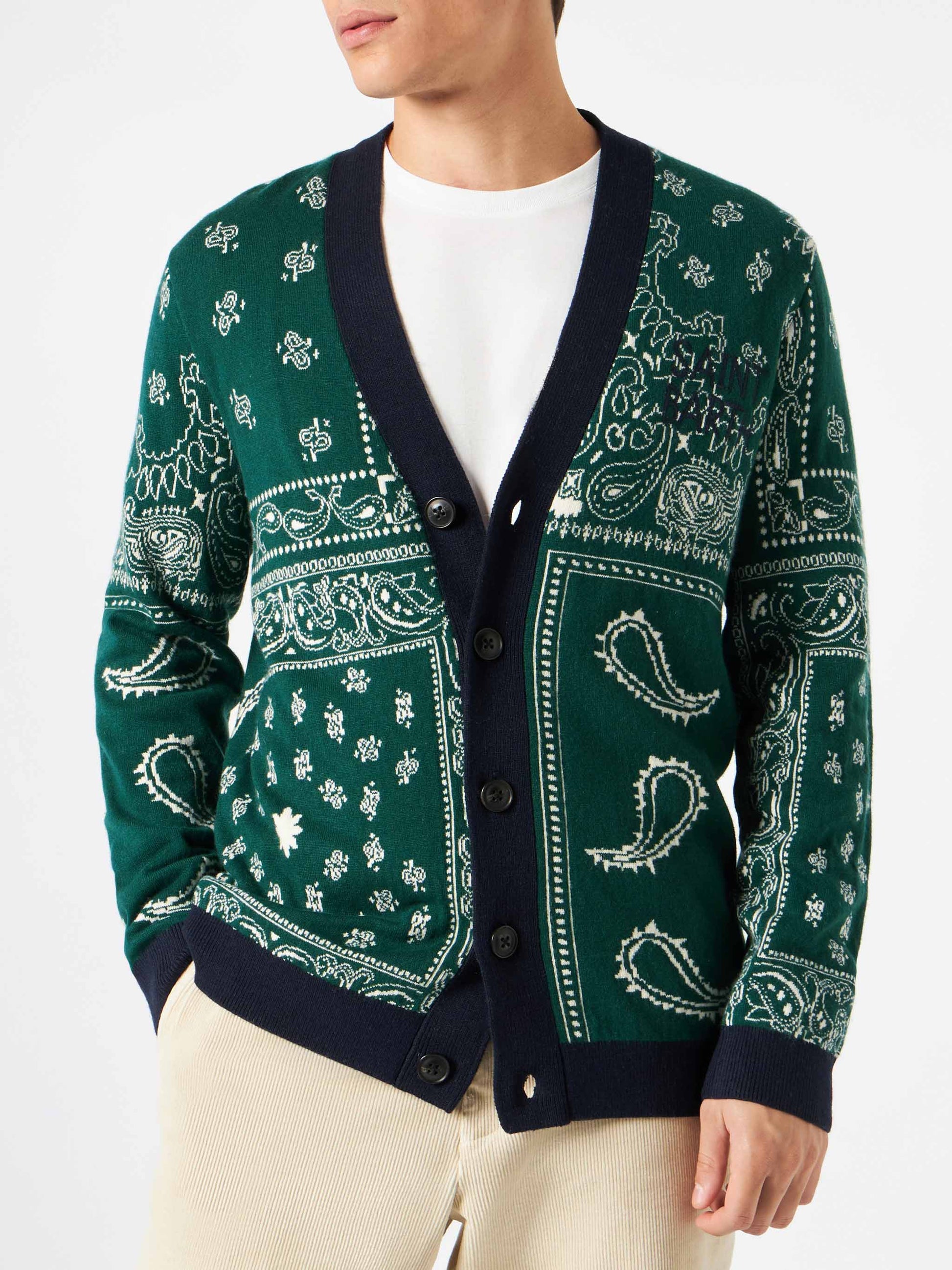 Bandanna dark green knitted cardigan with Saint Barth embroidery - MC2 Saint Barth